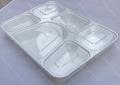 6 Compartment Disposable Microwave Safe White Thali / Tray w/ Lid -100 Pack